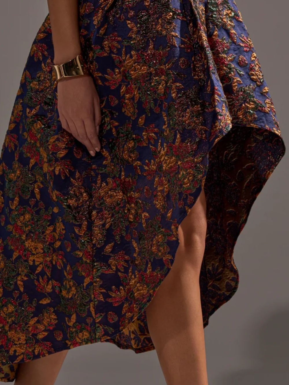 AKIRA Navy Metallic Floral High-Low Skirt - Picture 3 of 7